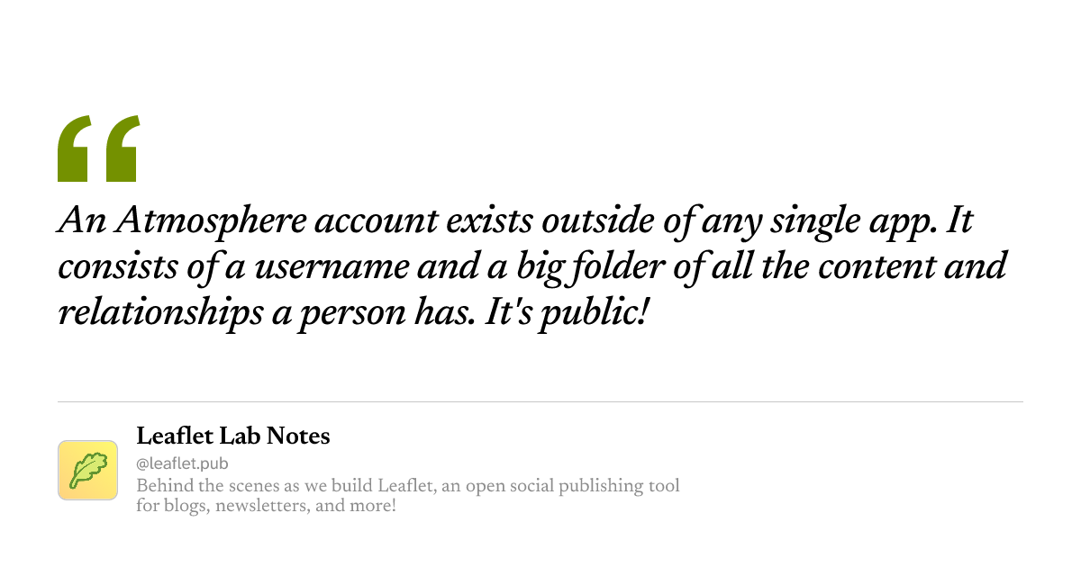 A share preview card: a large quotation mark above the shared passage set in italic serif, with the publication's icon, name, handle, and description along the bottom.